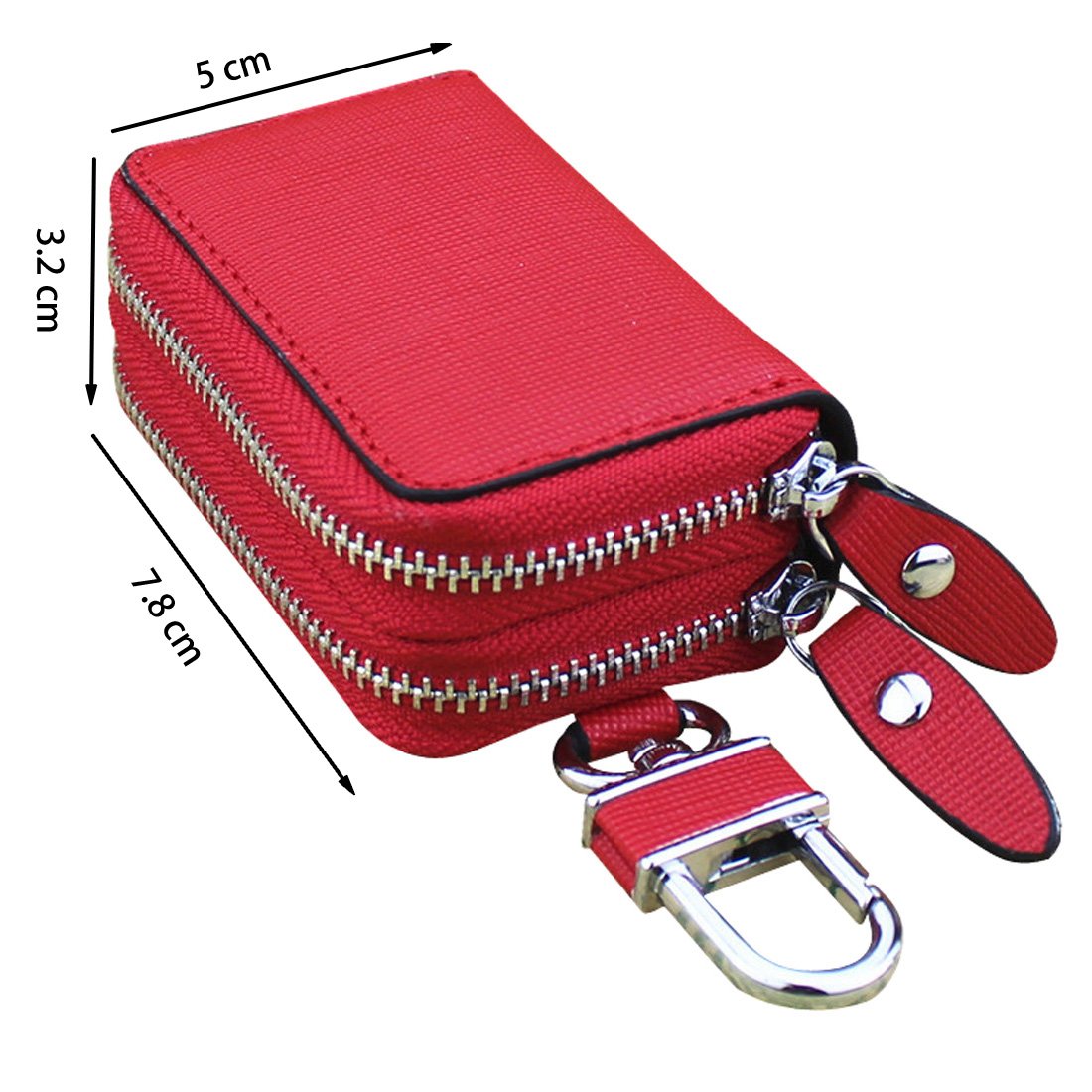 Unisex-Echtleder-Schlüssel-Hülle/Halter - mit Doppelreißverschluss - Auto-Schlüsselanhänger-Schlüsseletui