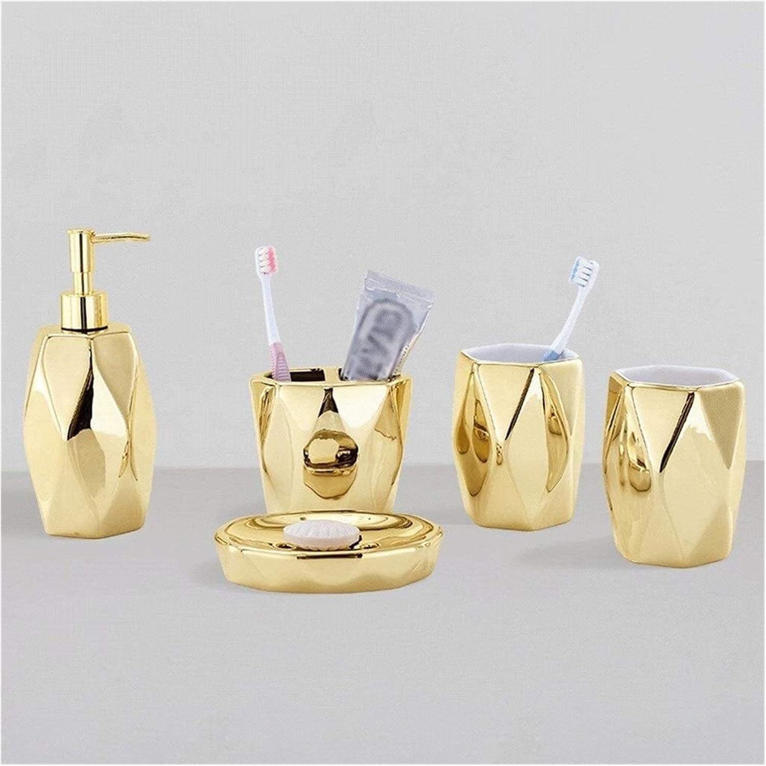 Soap Dispenser Refillable Hand Lotion Dispensers Soap Dispenser Luxury Gold 5 Piece Bathroom Accessory Set Ceramics Crafted Set Includes Soap Lotion Dispenser (Color : A) (B)