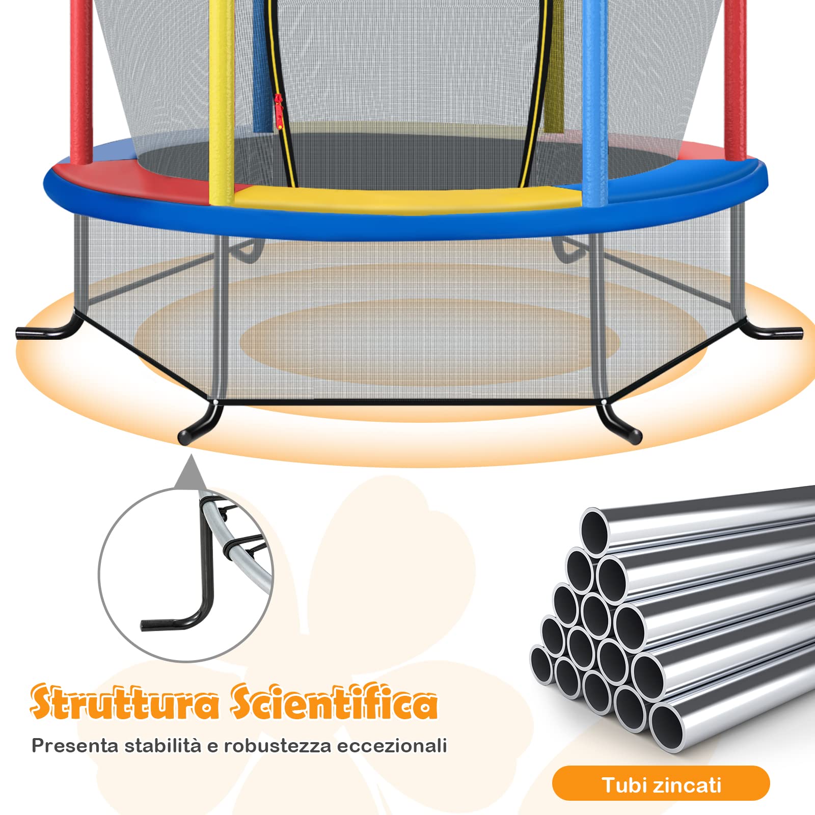 COSTWAY Trampolino Elastico Bambino in Acciaio, Tappeto Elastico Bambini da Esterno e da Interno, con Rete e Cusicnetti Antiscivolo