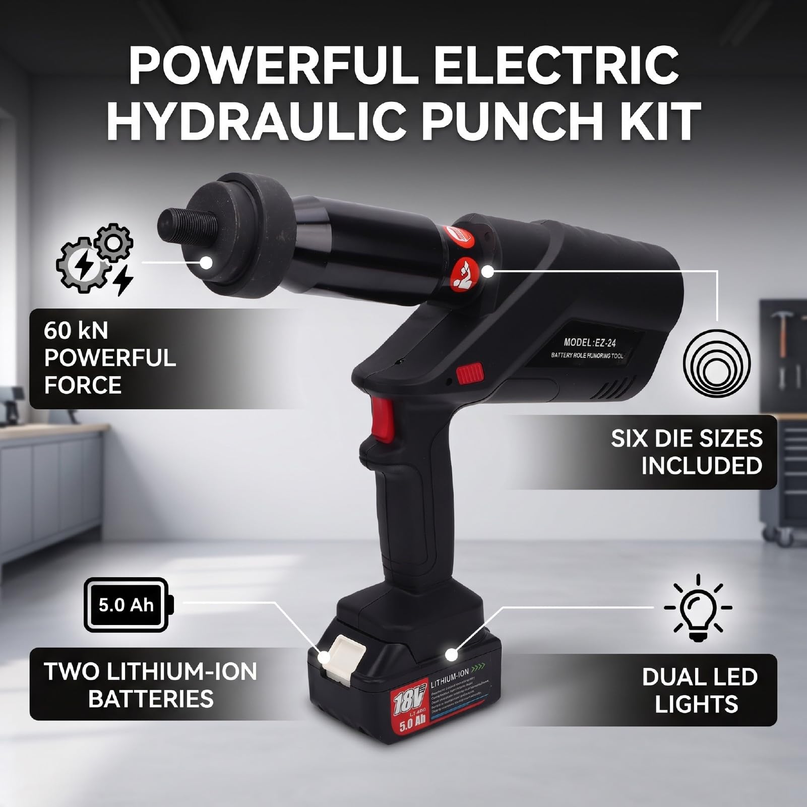 Fafeicy Perforadora Hidráulica Eléctrica 60KN 6 Troqueles de Hojas de
