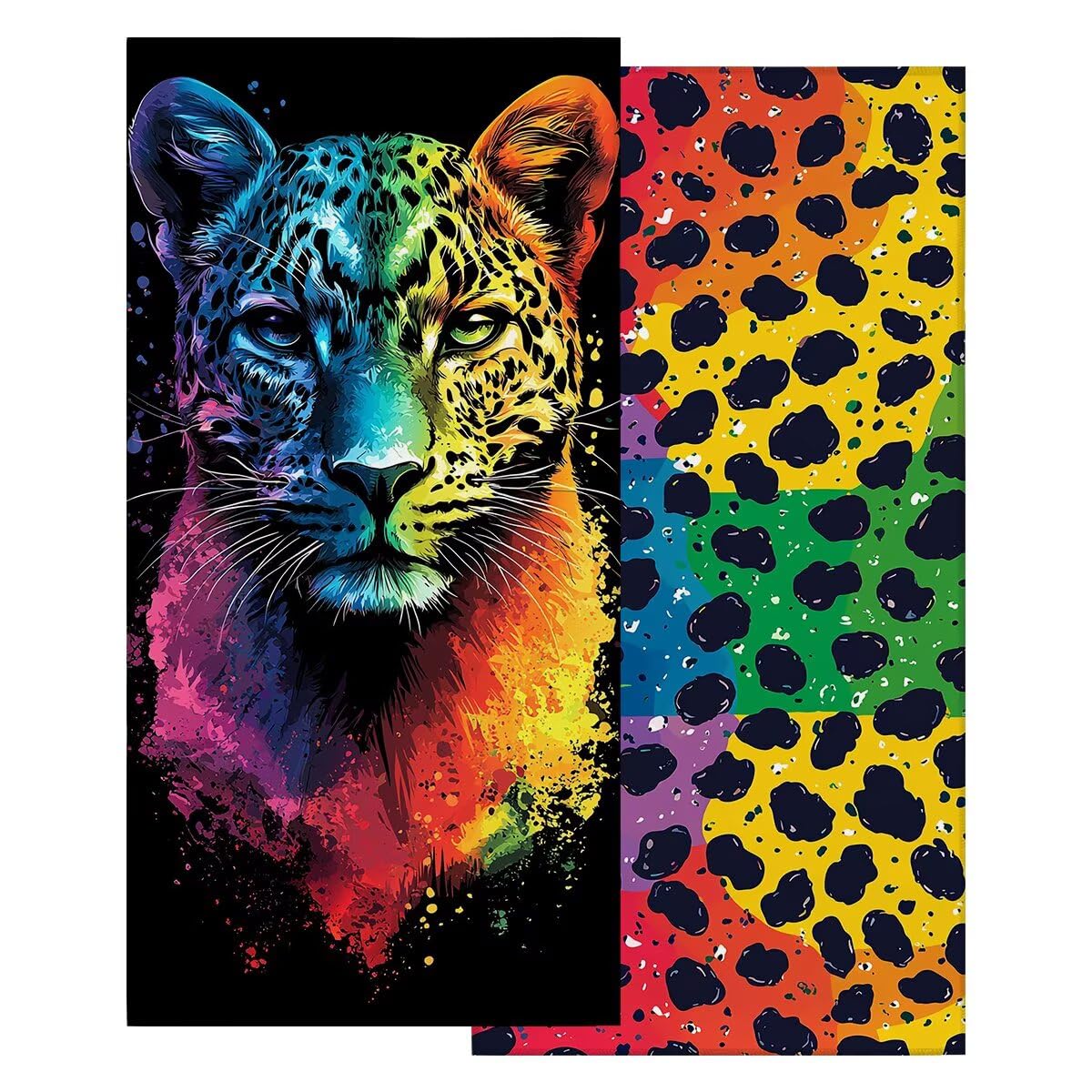 Toalla Playa 80x160 cm, Toalla Gimnasio Microfibra Secado Rapido, Juego de 2 Antiarena Toallas de Playa, Ligera Compacta Toallas Microfibra Grande, Regalo Mujer Hombre (Estampado de leopardo) -5115