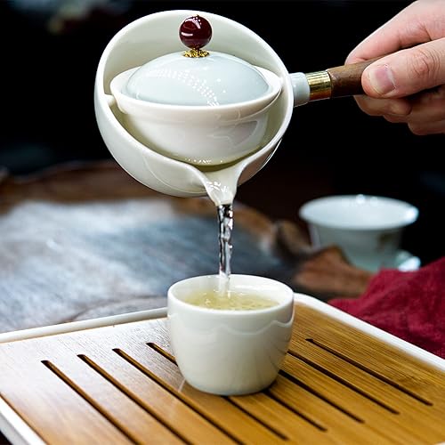 Miniatura 5 de LURRIER Juego de té chino de porcelana Gongfu, juego de tetera portátil con rotación de 360 grados, tetera y infusor, juego todo en uno portátil en
