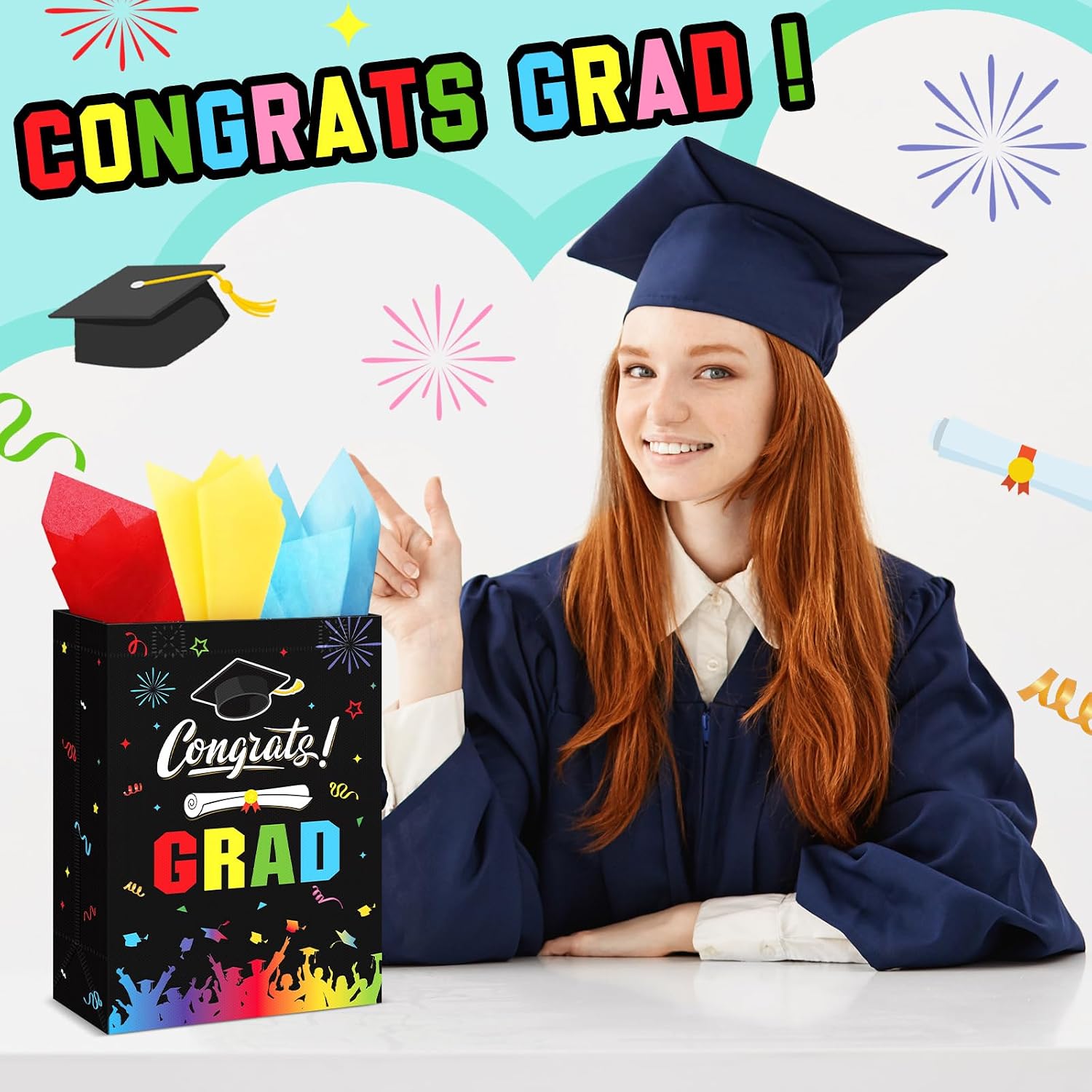 Sweetude 18 Pcs 2026 Graduation Gift Bags with Handles Reusable Congrats Grad Tote Bags for College Graduation Party Supplies image 5