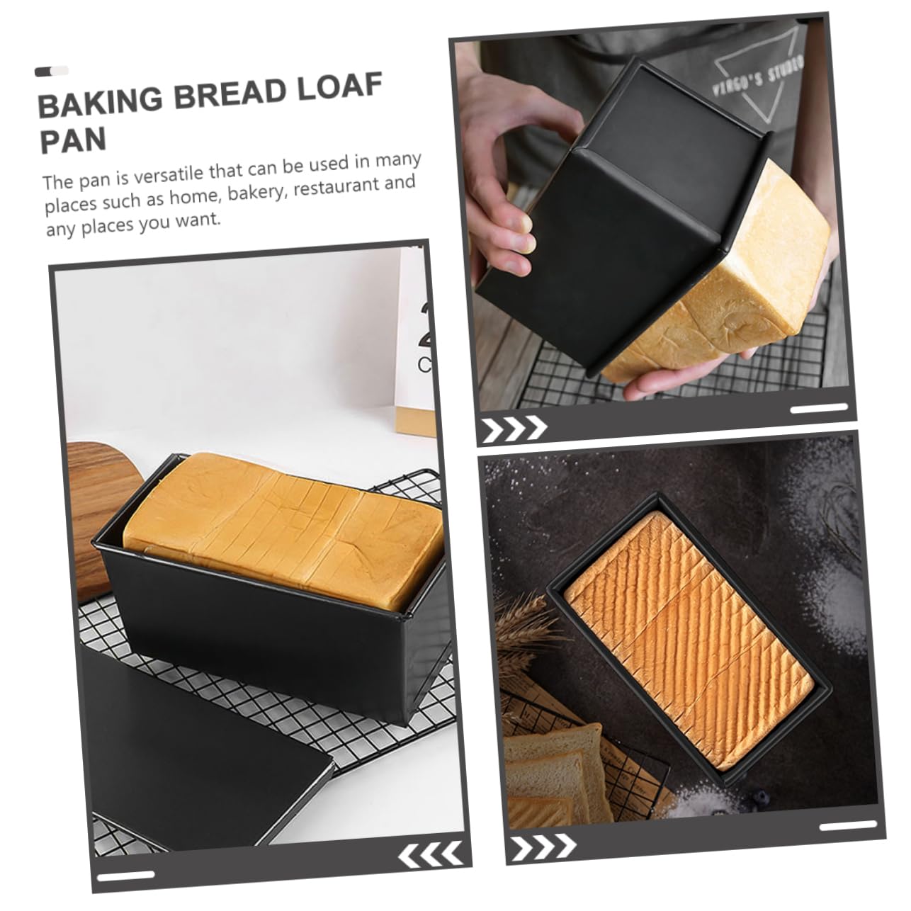Gatuida Molde para Pan con Tapa Deslizante Antiadherente de Acero al Carbono Negro, Set de 2 Piezas para Hornear y Tostar con Resistencia al Calor