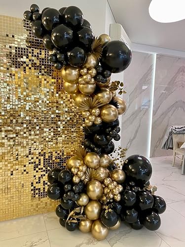 Miniatura 5 de Kit de arco de globos en blanco y dorado, kit de guirnalda de globos de látex de confeti negro dorado con globos de estrella 4D de 22 pulgadas para