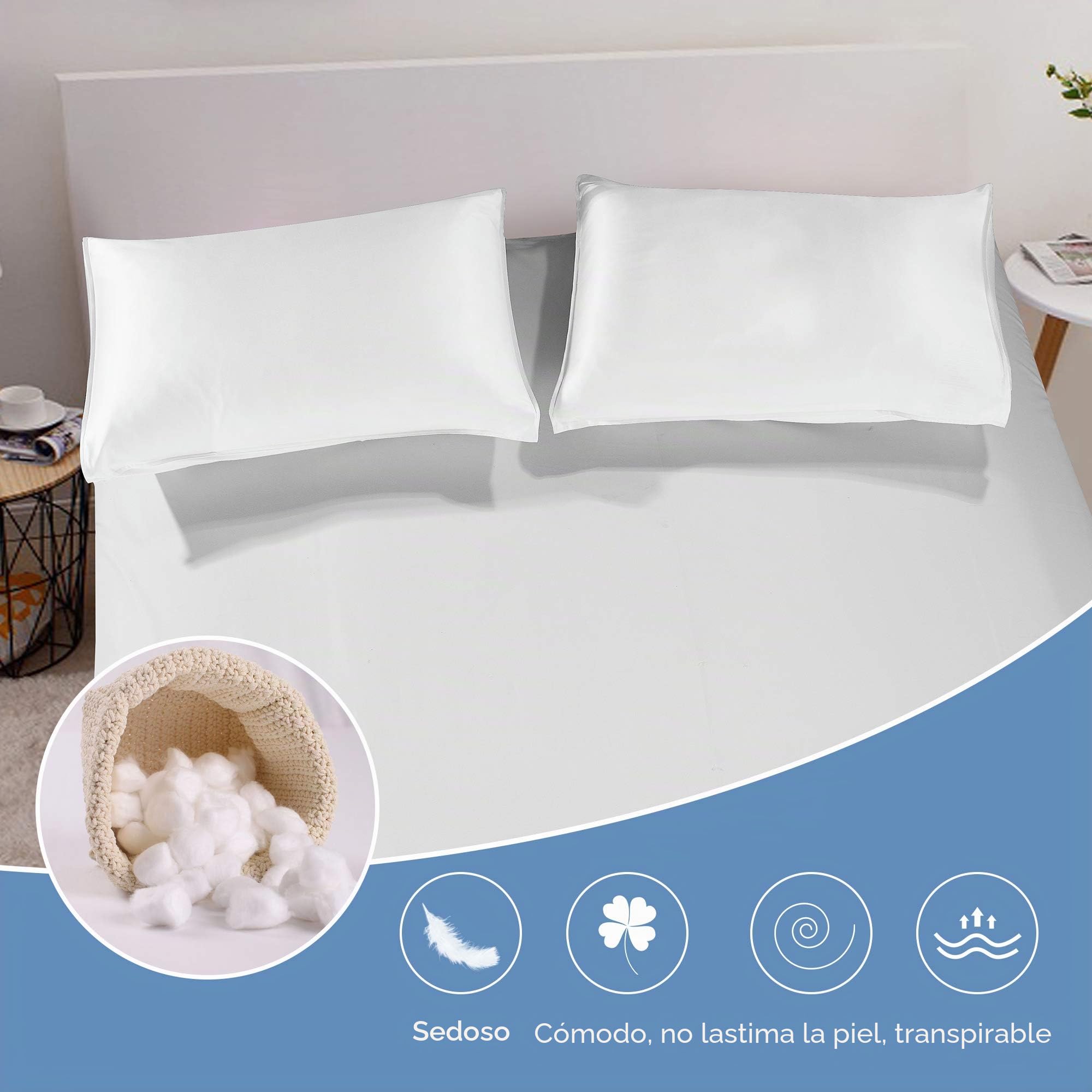 Fundas de Almohada de Seda 100% Morera Natural 20 Momme, Suaves y Cuidado de la Cabello Fundas de Seda para Almohadas 2 Piezas Blanco (50 * 75cm)