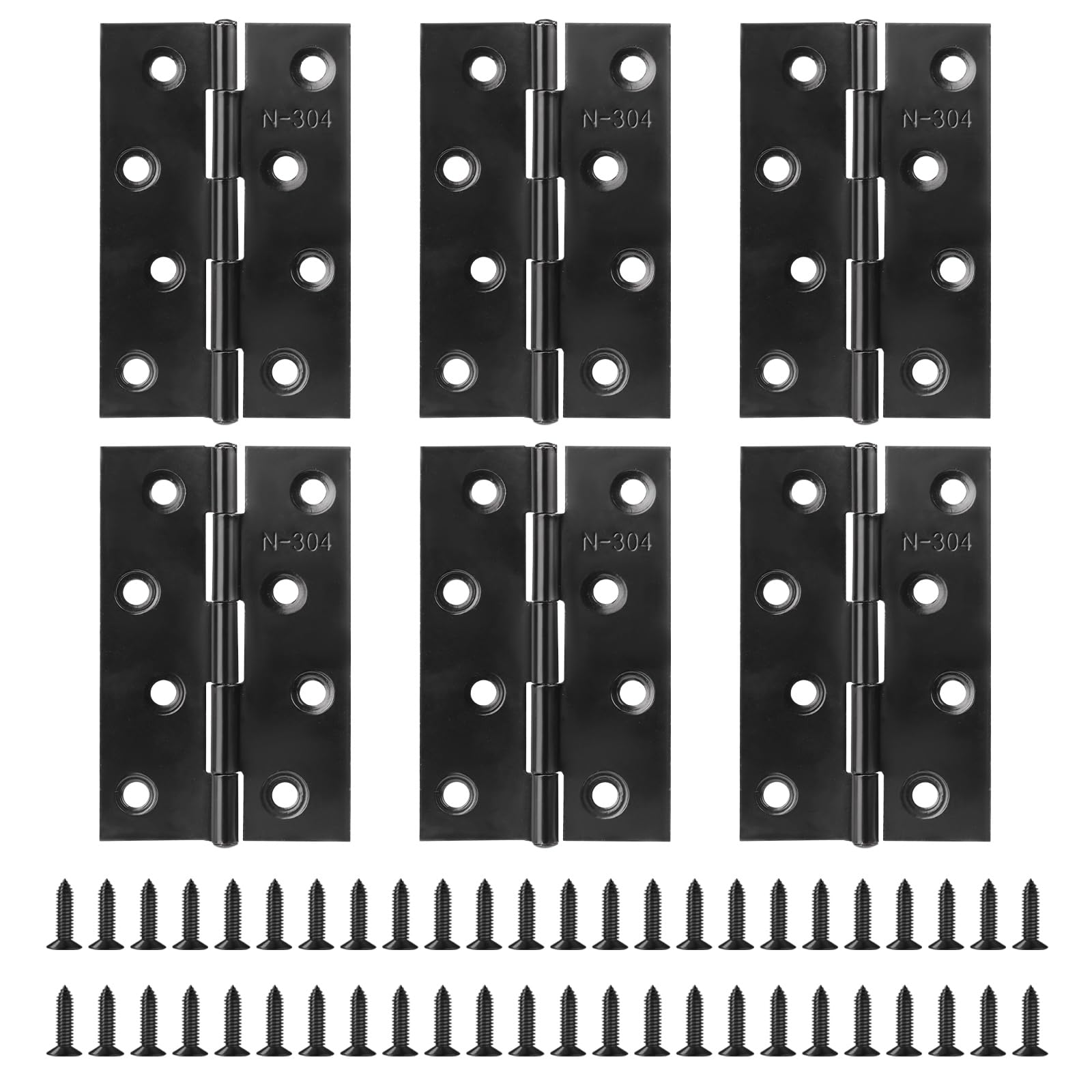 Fatiya 6 Pack 4" Matte Black Door Hinges with 48 Screws, Stainless Steel Folding Gate Butt Hinges with Non-Removable Pins, Interior & Exterior Door Joint for Window Box Case Lid