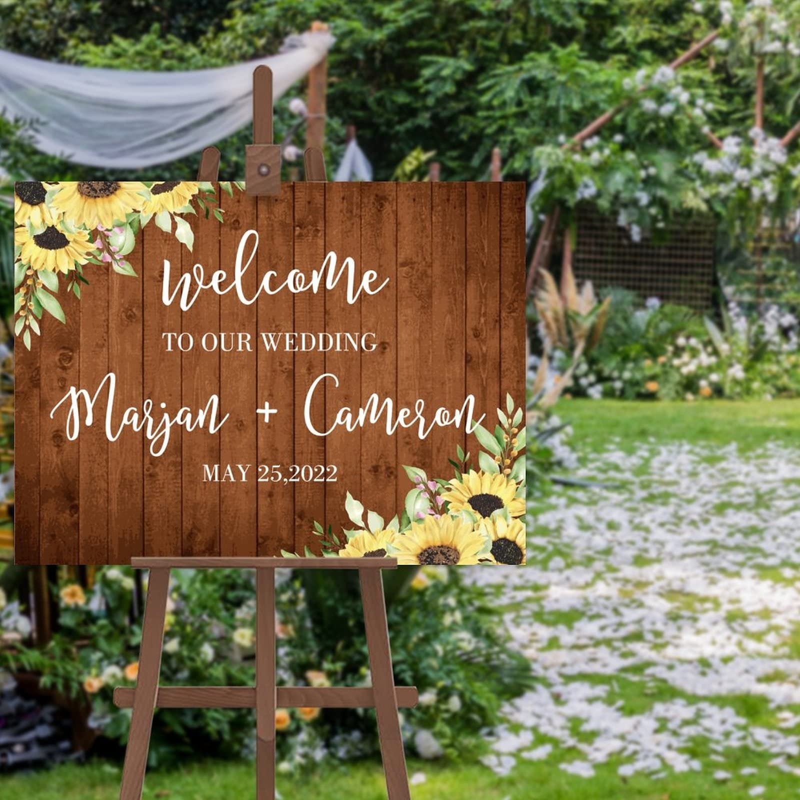 Letrero de bienvenida boda personalizado tabla moderna de novios para decoración