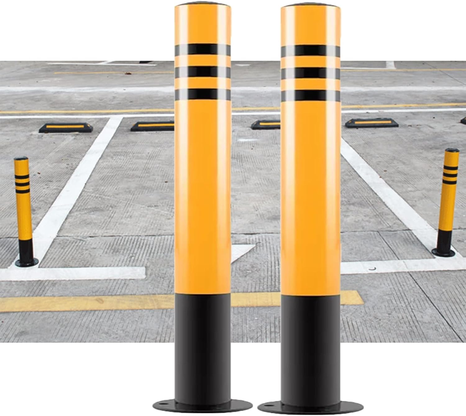 GTHTUHFD Construction Cone Traffic Delineator Post 2Pcs Parking Safety Bollard, Durable Steel Reflective Traffic Delineator With Expansion Bolts For Public Area Driveway Walk,2pack-100cm/39.3in