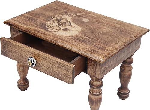 Miniatura 7 de DharmaObjects Mesa de meditación de altar de altar de oración tallada a mano de madera maciza de mango (Yin Yang) grande Yin Yang,lotus