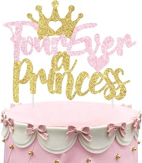 Sursurprise Princess 4th Birthday Party Decorations Pink Gold, Glitter Four Ever A Princess Cake Toppers, Princess Cake Pick, 4 Years Old Birthday Party Supplies