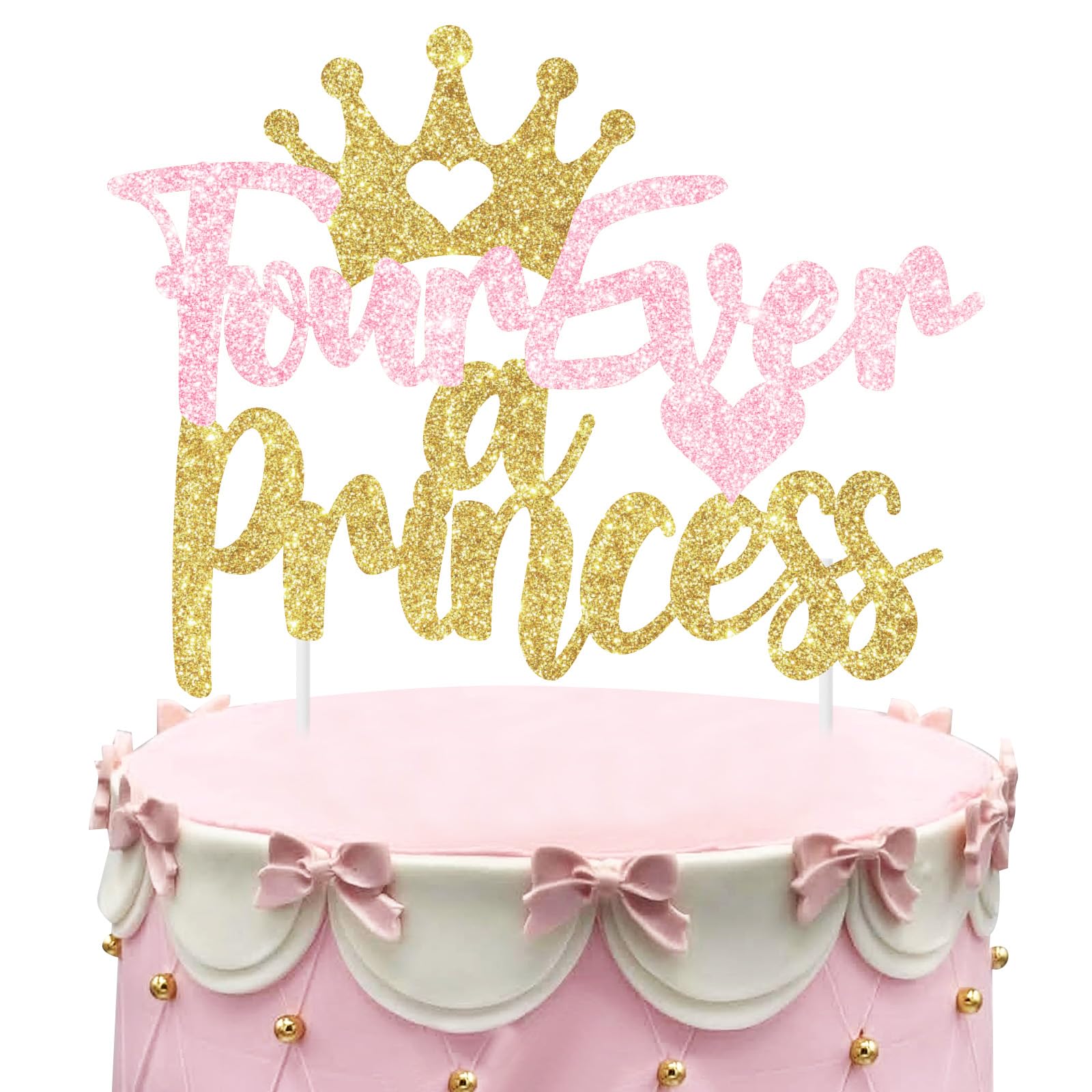 Sursurprise Princess 4th Birthday Party Decorations Pink Gold, Glitter Four Ever A Princess Cake Toppers, Princess Cake Pick, 4 Years Old Birthday Party Supplies