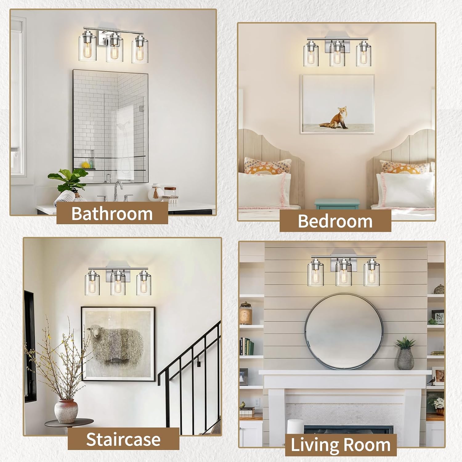 SKEJAO Bathroom Vanity Light Over Mirror,Bathroom Light Fixture Wall Sconce Lighting for Bedroom,Living Room (Nickel, 3-Light)