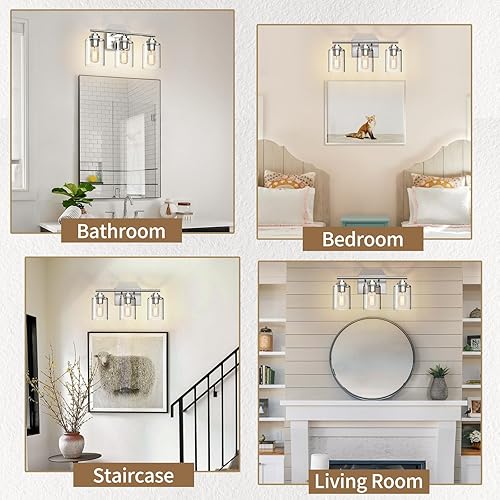 Miniatura 4 de Lámpara de tocador de níquel sobre espejo, aplique de pared de 3 luces para baño y dormitorio