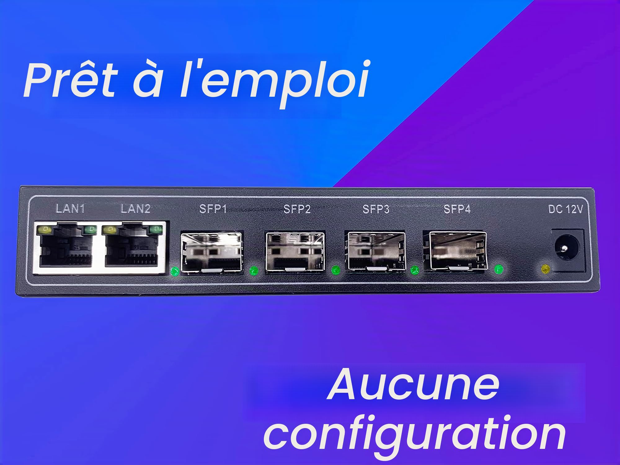 Elfcam® - Commutateur Switch Fibre Optique avec 4 Ports SFP et 2 Ports Gigabit Ethernet 10/100/1000Mbps, Plug & Play Non Géré (4 Ports SFP)