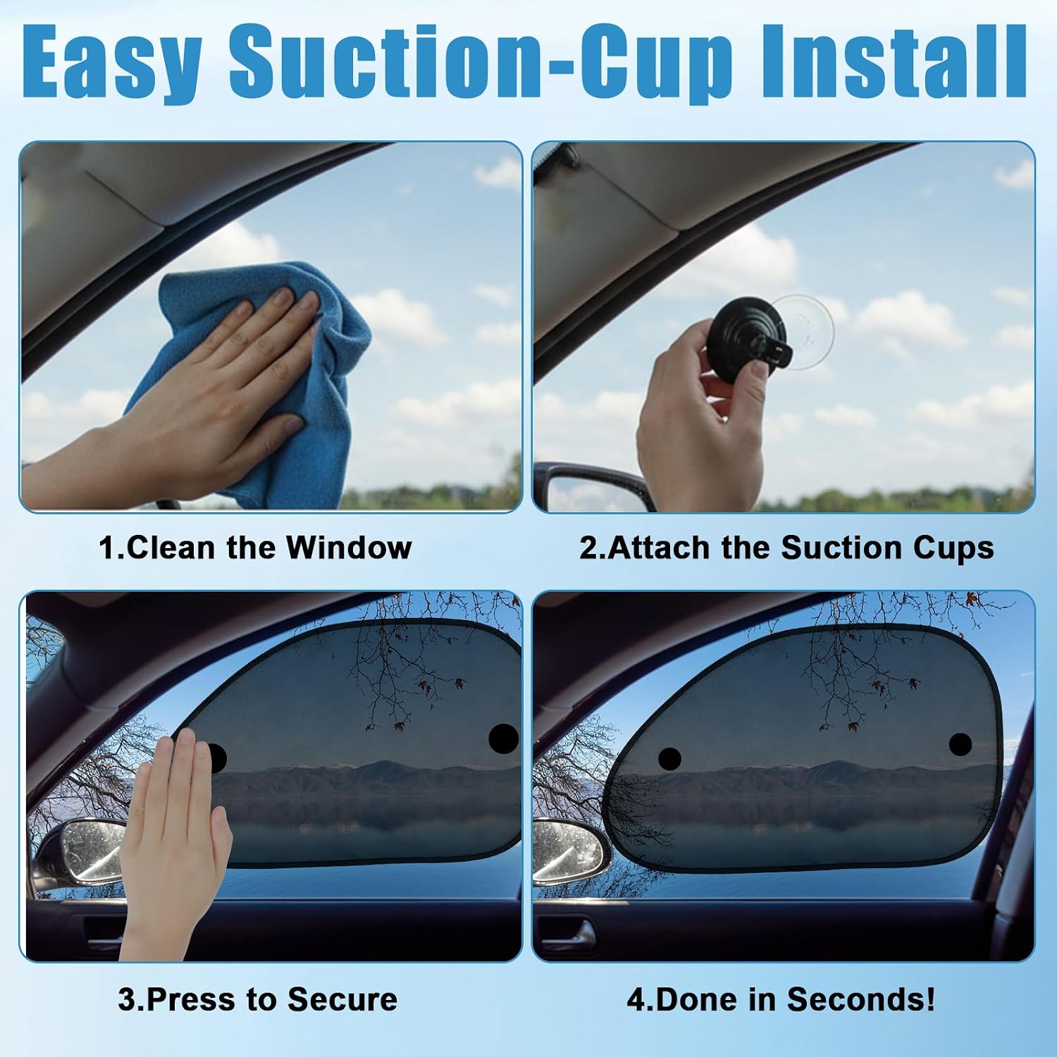 Car Window Shades for Side Window, 4 Pack 2026 New Upgrade Car Shades, Sun Shade Side Window with 8 Suction Cups, Can Blocks 99.98% UVR