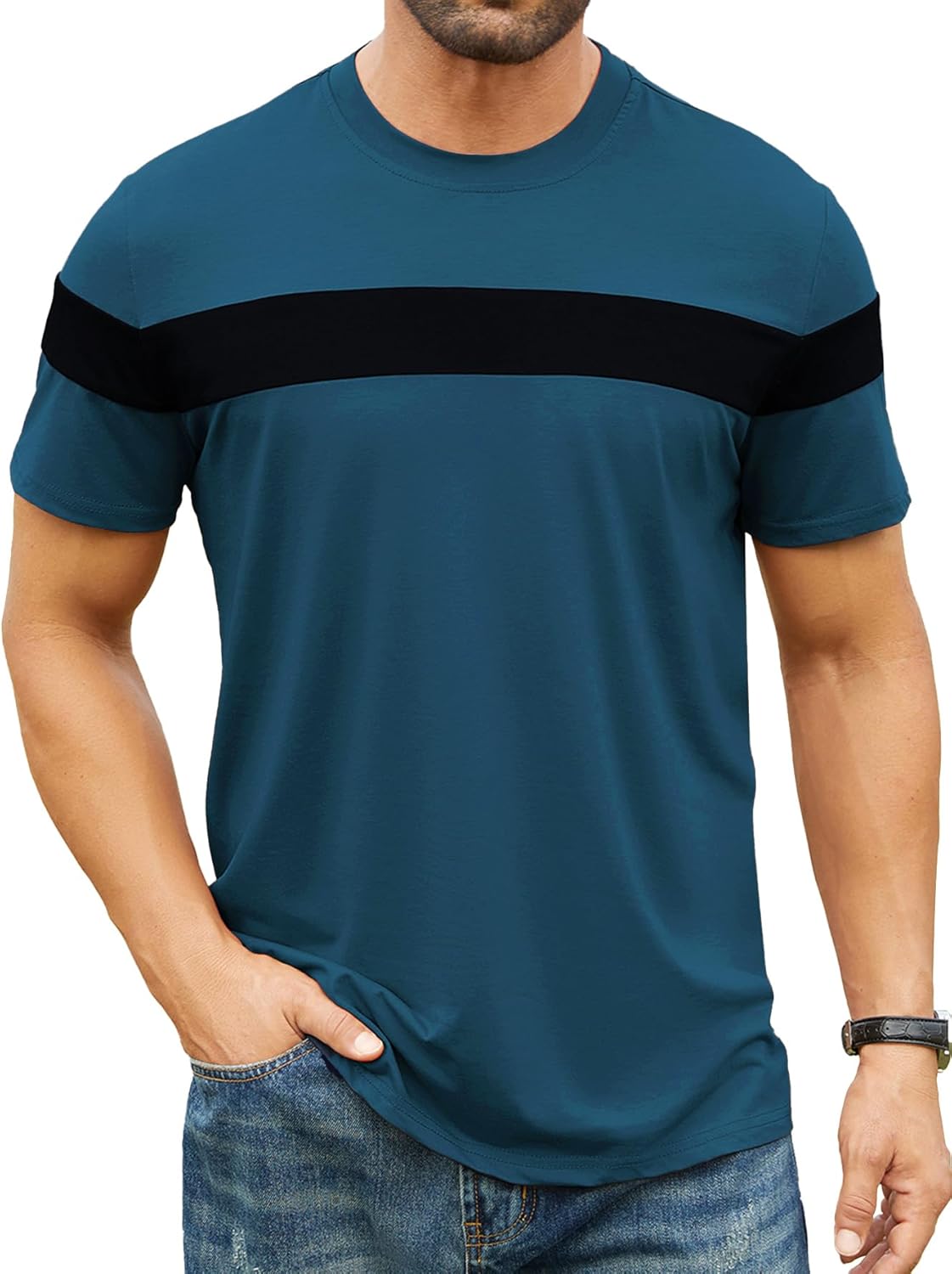 Hardaddy Men's Short Sleeve Tee Color Block Crew Neck Pullover Casual Basic Shirts