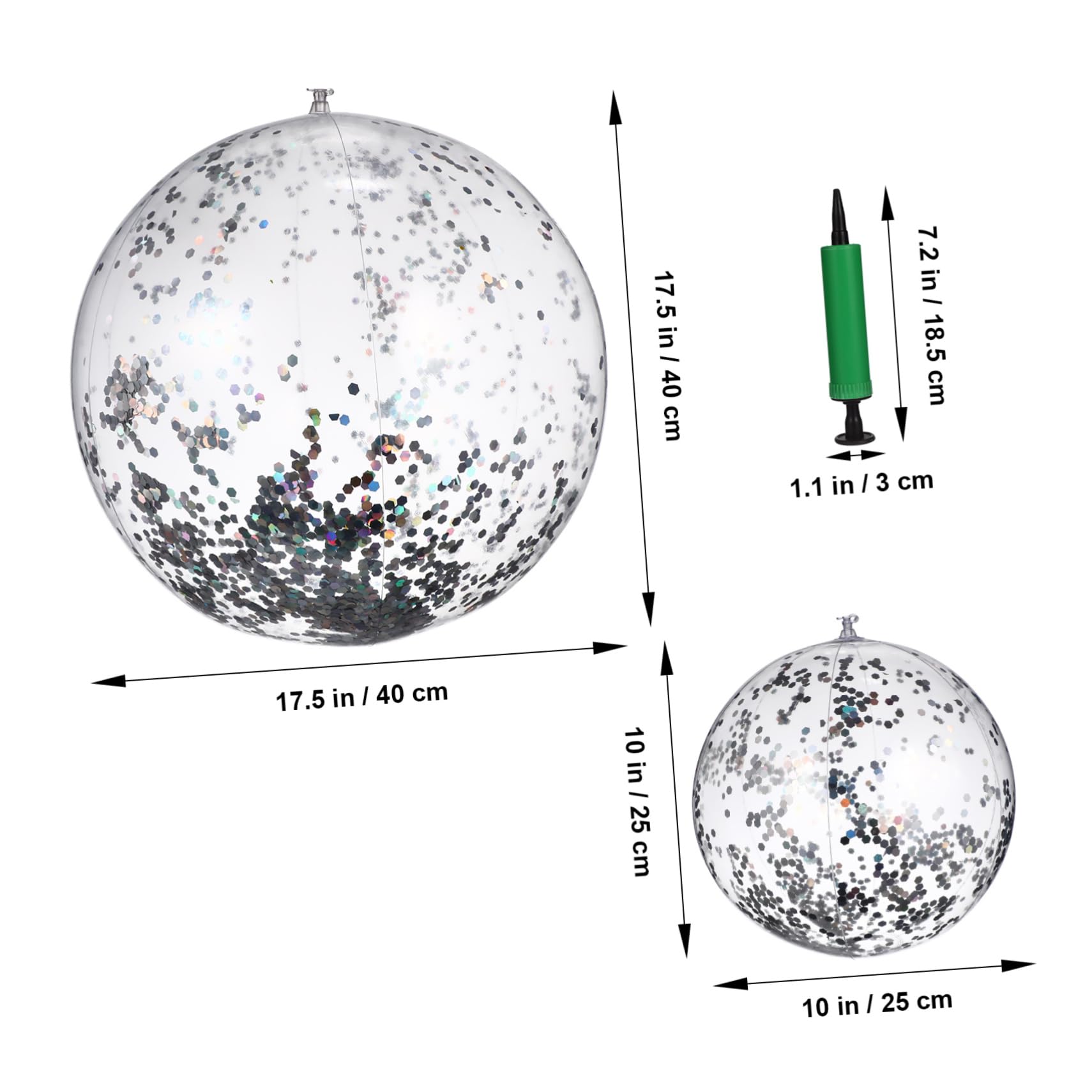 Abaodam 2 Pcs Glitter Confetti Beach Balls Inflatable Pool for Summer Parties Vacations and Beach Play Includes Pump