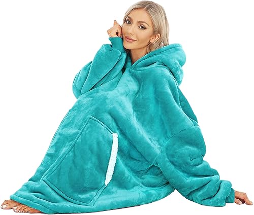 Miniatura 6 de Kipswiza Manta de gran tamaño, suave y cálida, de forro polar, sudadera con capucha grande y gruesa para adultos, mujeres y hombres, Largo