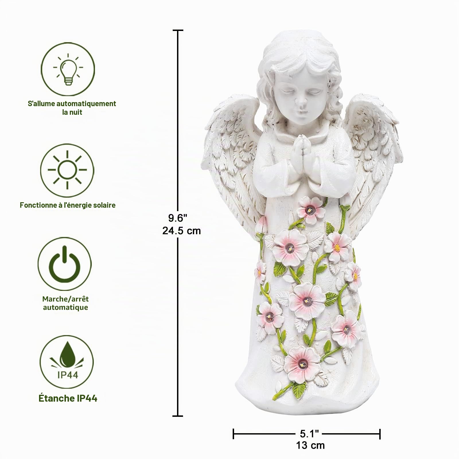 Yeomoo Angel Figurine avec 6 Succulentes LED Solaire Décoration Jardin