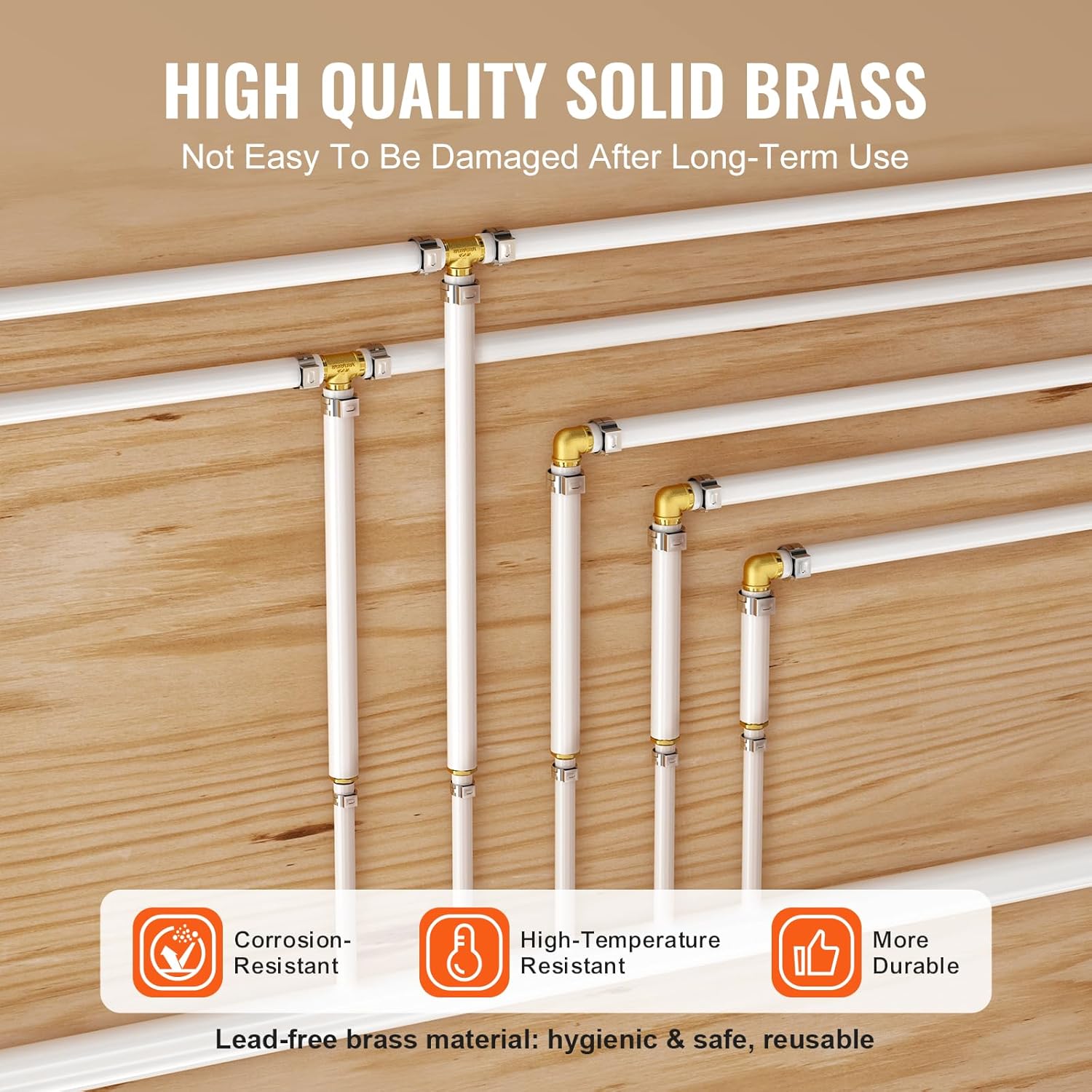 VEVOR Pipe Fittings, 1/2" 25PCS Brass Pipe Fittings, Clamp-style 1/2 NPT External Thread Pipe Connector Brass Air Fittings, Plumbing Fittings NPT Adapter for Heating/Shower Systems, Water Pipes