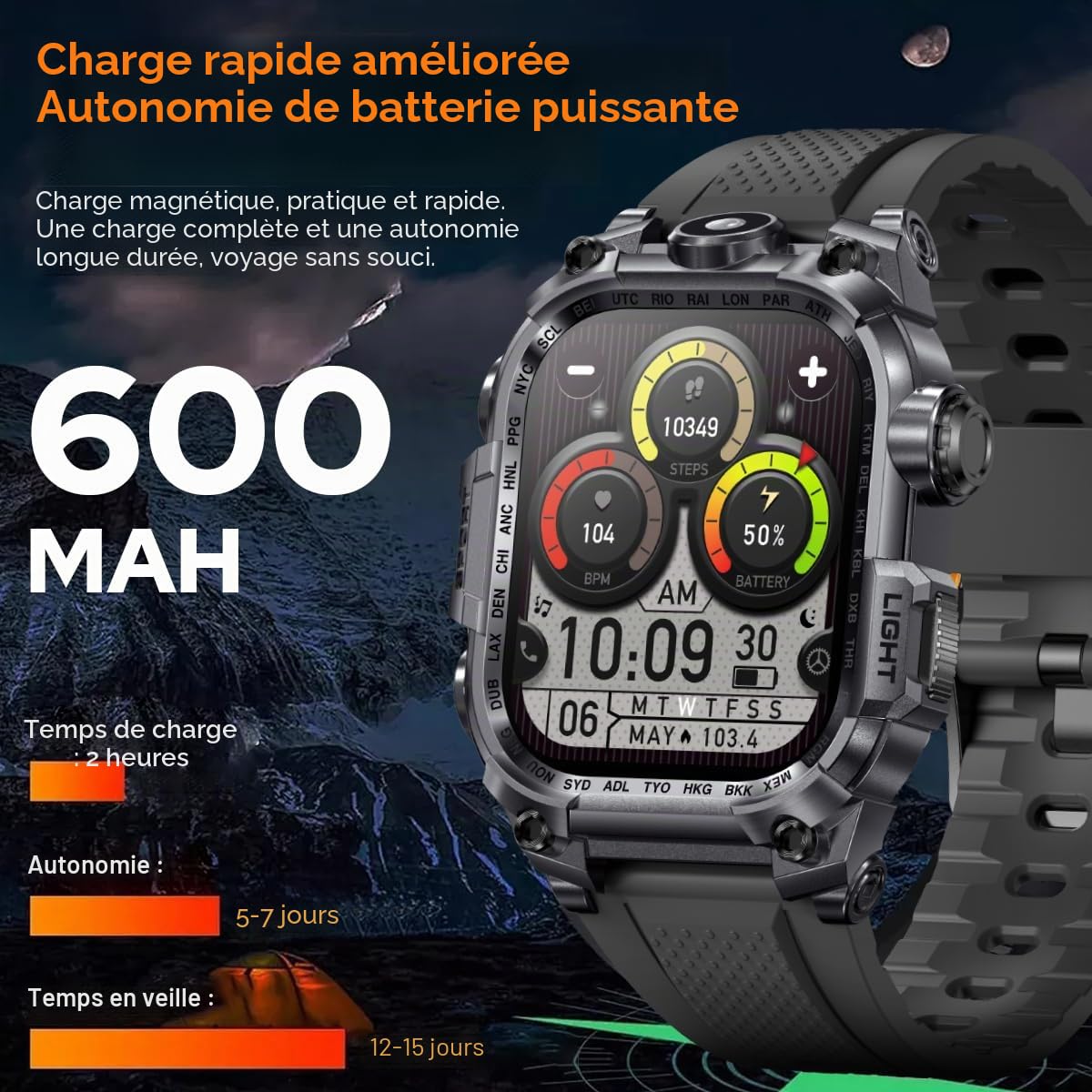 Nemheng Military Smart Watch pour hommes, 2.01” HD Fitness Tracker Watch with Make/Answer Call, Women's Smartwatch With Flashlight & 100+ Sport Modes, SpO2 Moniteur de fréquence cardiaque et de sommei