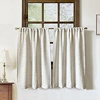 Vista 10 de Paquete de 2 cenefas de lino sintético para ventanas, cocina, sala de estar, cenefas con bolsillo para barra, decoración rústica de campo, baño