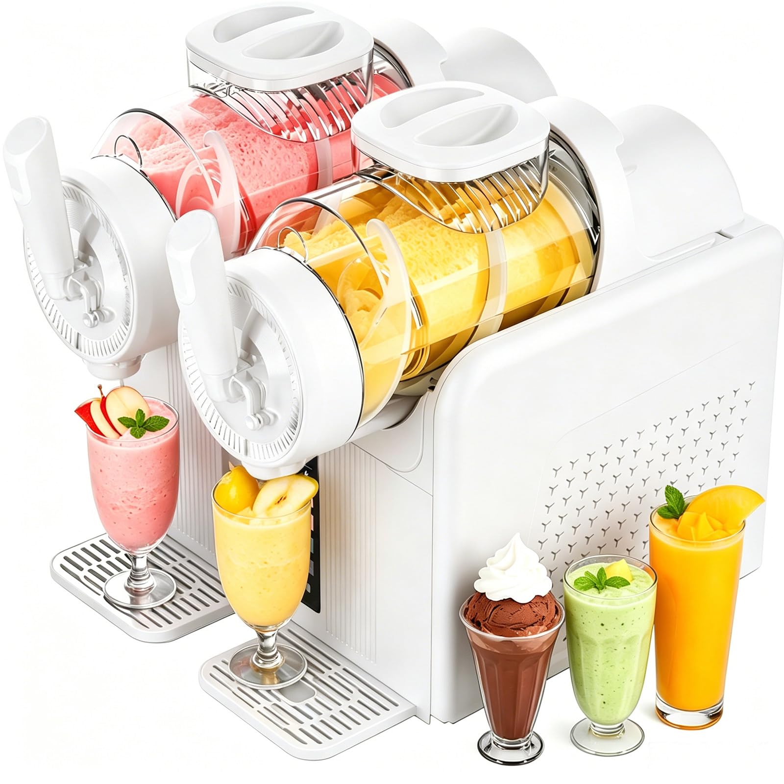 Slushie Machine and Soft Ice Cream Maker, 2-in-1 Dual Tank Slushy Machine with 6 Presets, 4l Cold Drink Machine for Slushies, Milkshakes, Granitas, Soft Serve, Home Parties and Cafes White
