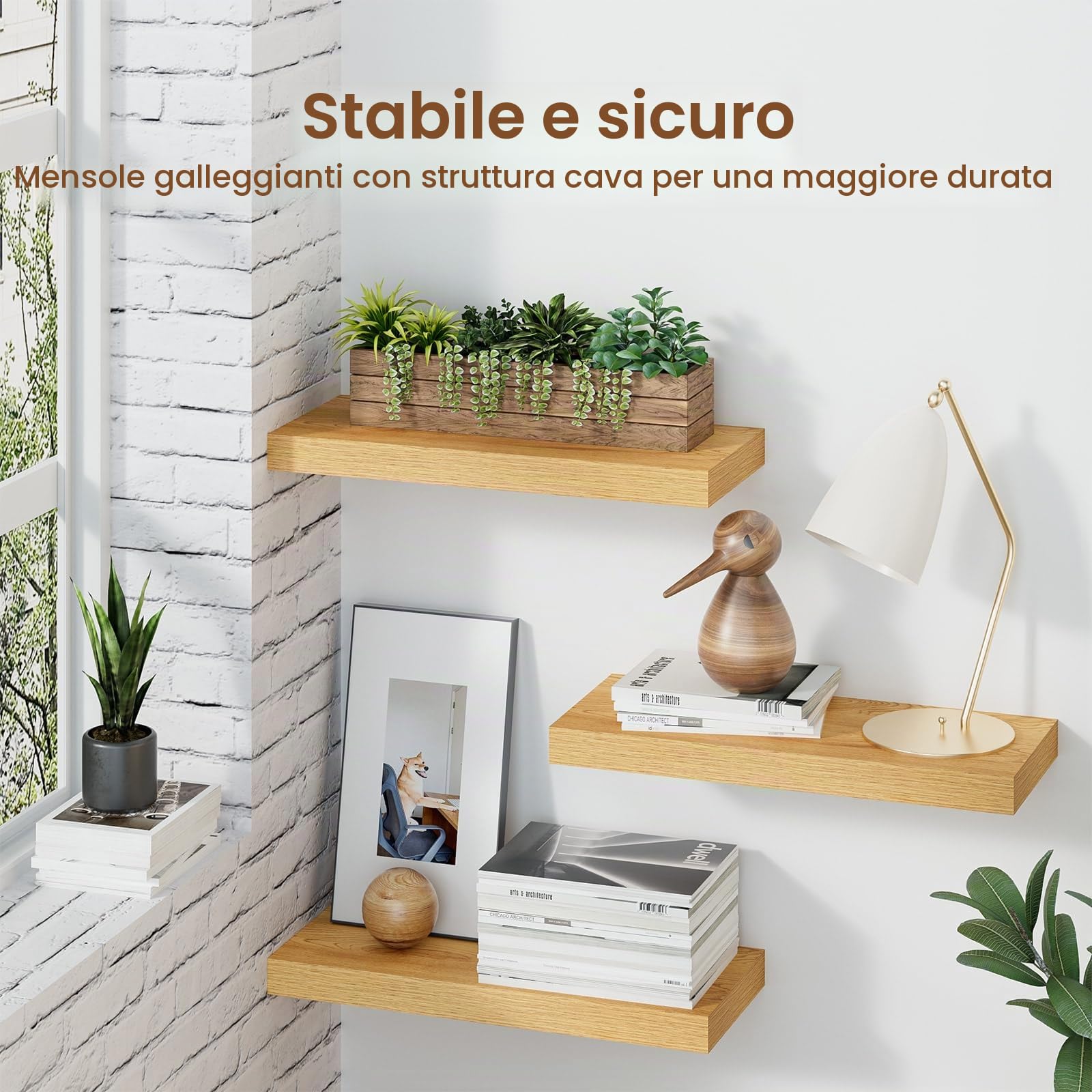 Feihorrm Mensole Sospese, Mensole Da Parete, Mensola Da Parete Profonda 16.5 cm, Mensole In Rovere Da 40 cm, Scaffali Per Bagno, Camera Da Letto, Soggiorno E Cucina, Rovere, 40 x 16.5 x 3.1 cm