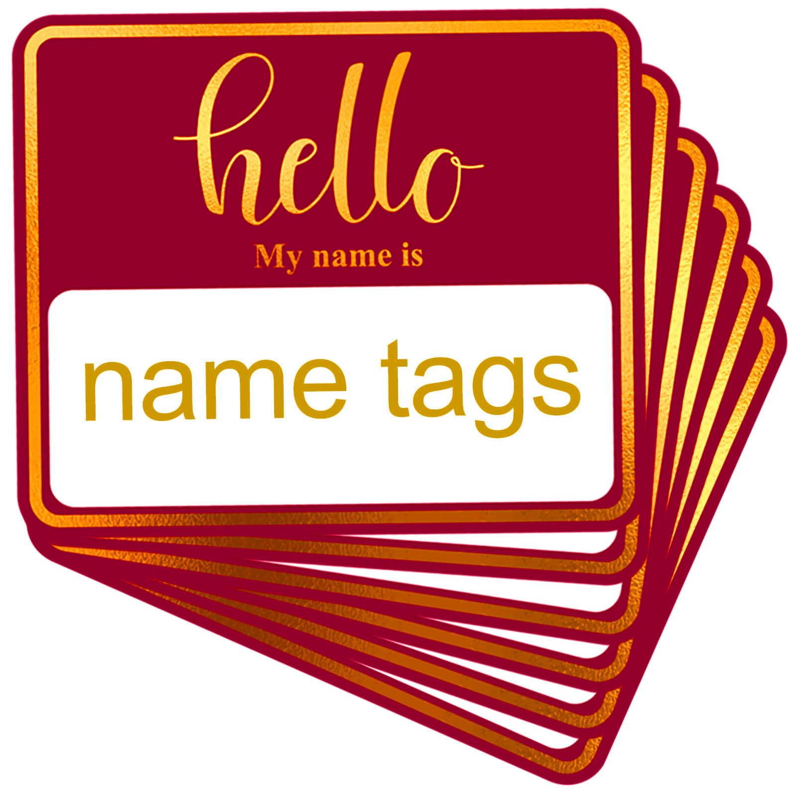 Yefall 180 PCS Hello My Name is Name Tag, Gold Foil Name Tags Sticker, 2.5 × 3 Inch Large Name Labels, Red Adhesive Name Tag Labels for Business,