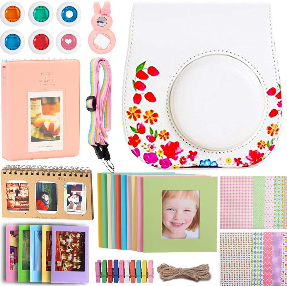 Case & Accessories Compatible with Fujifilm Instax Mini 9/8/8+ Instant Polaroid Film Camera, Bundle Pack Include Albums, Filters, Strap&Other Accessories [Red,9 Items Kit] by SAIKA