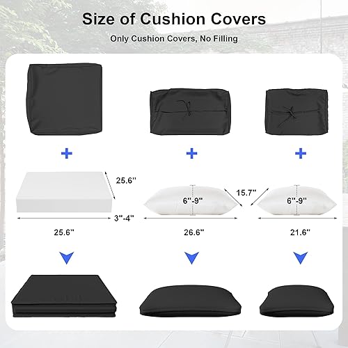 Miniatura 3 de ALAULM 11 fundas de cojín de sofá de patio al aire libre, repuesto para muebles de exterior, cojines de asiento y cojines de respaldo con diseño de