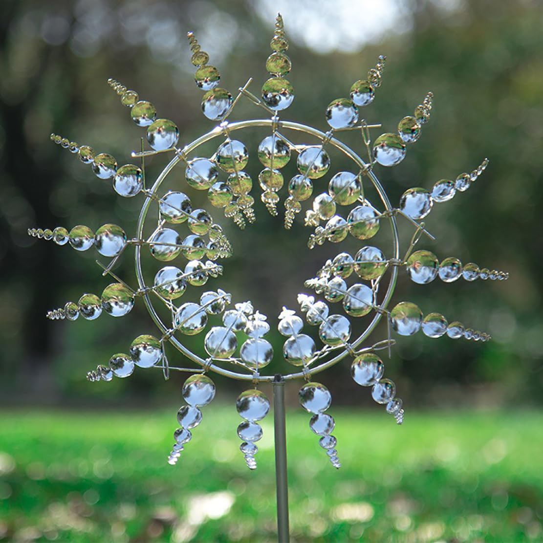 Silver Metal Garden Wind Spinner, Iridescent Bubble Design, Outdoor Kinetic Art Sculpture Stake,Metal Windmills, Suitable For Courtyard Decoration, Outdoor Decoration And Wind Vane. (Silver)