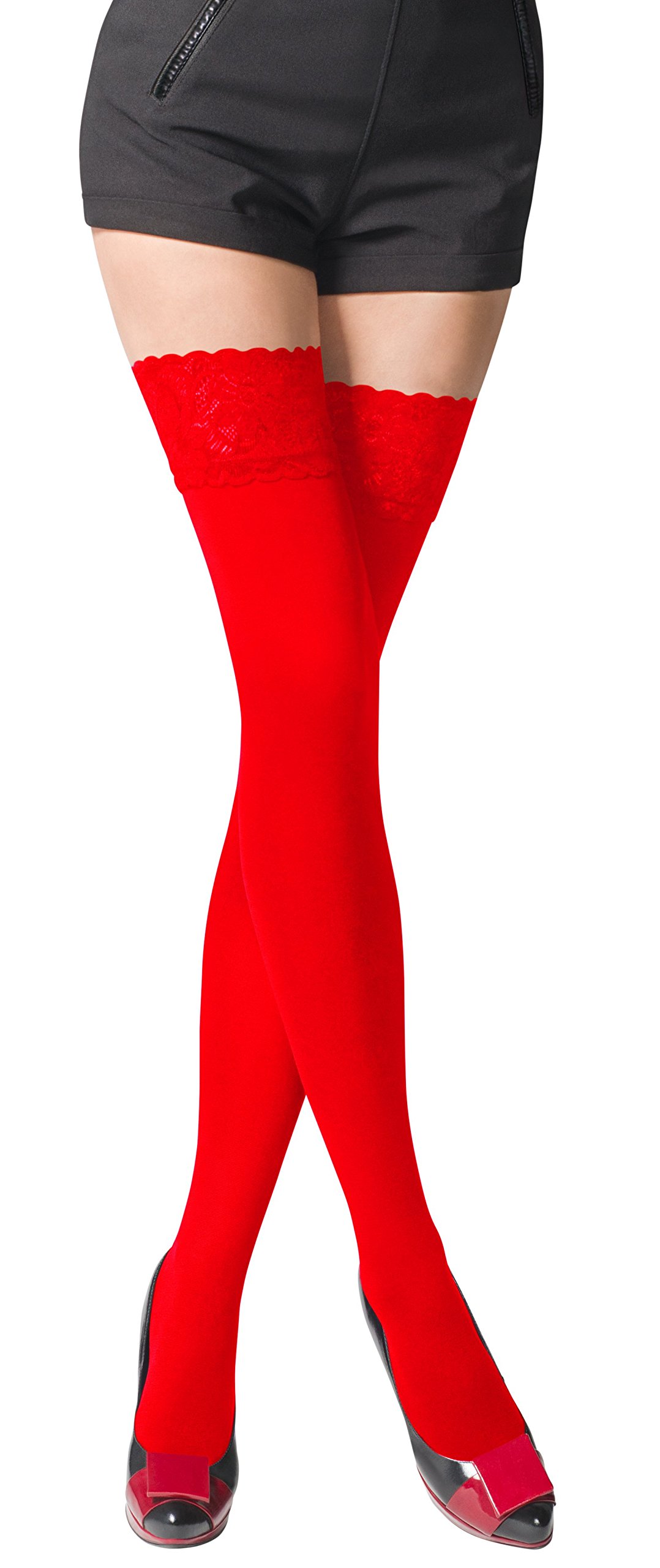 Romartex Opaque 80 Denier Microfibre Hold Ups Stockings, XL, red