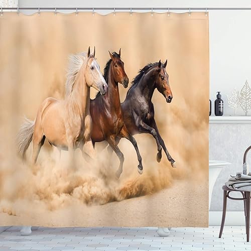 Miniatura 80 de Ambesonne Cortina de ducha hawaiana, diseño de hibisco hawaiano tropical, silueta de niña, tabla de surf, impresión de arte retro, juego de Fucsia