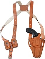 Vista 13 de Cartuchera de 357 Magnum, Cartuchera de 2 ranuras para pistola OWB de piel pancake con palanca de pulgar, ¡hecha a mano!