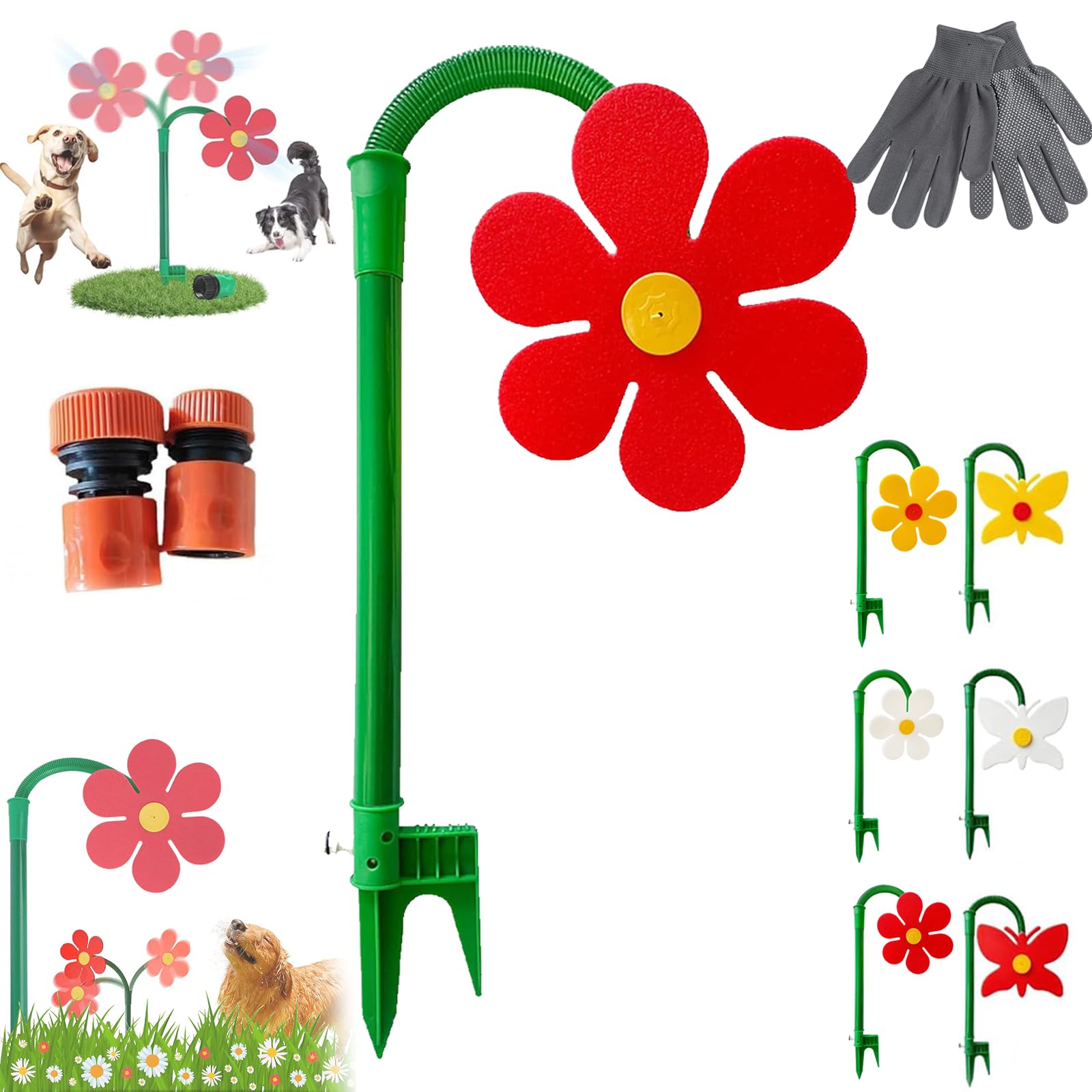 Crazy Dancing Daisy Sprinkler, 360° Rotating Dancing Flower Water Sprinkler, Funny Garden Water Sprinklers with 1/2'' Adapter, Durable Plastic Base with Vibrant Design, for Lawn & Garden (C-1)