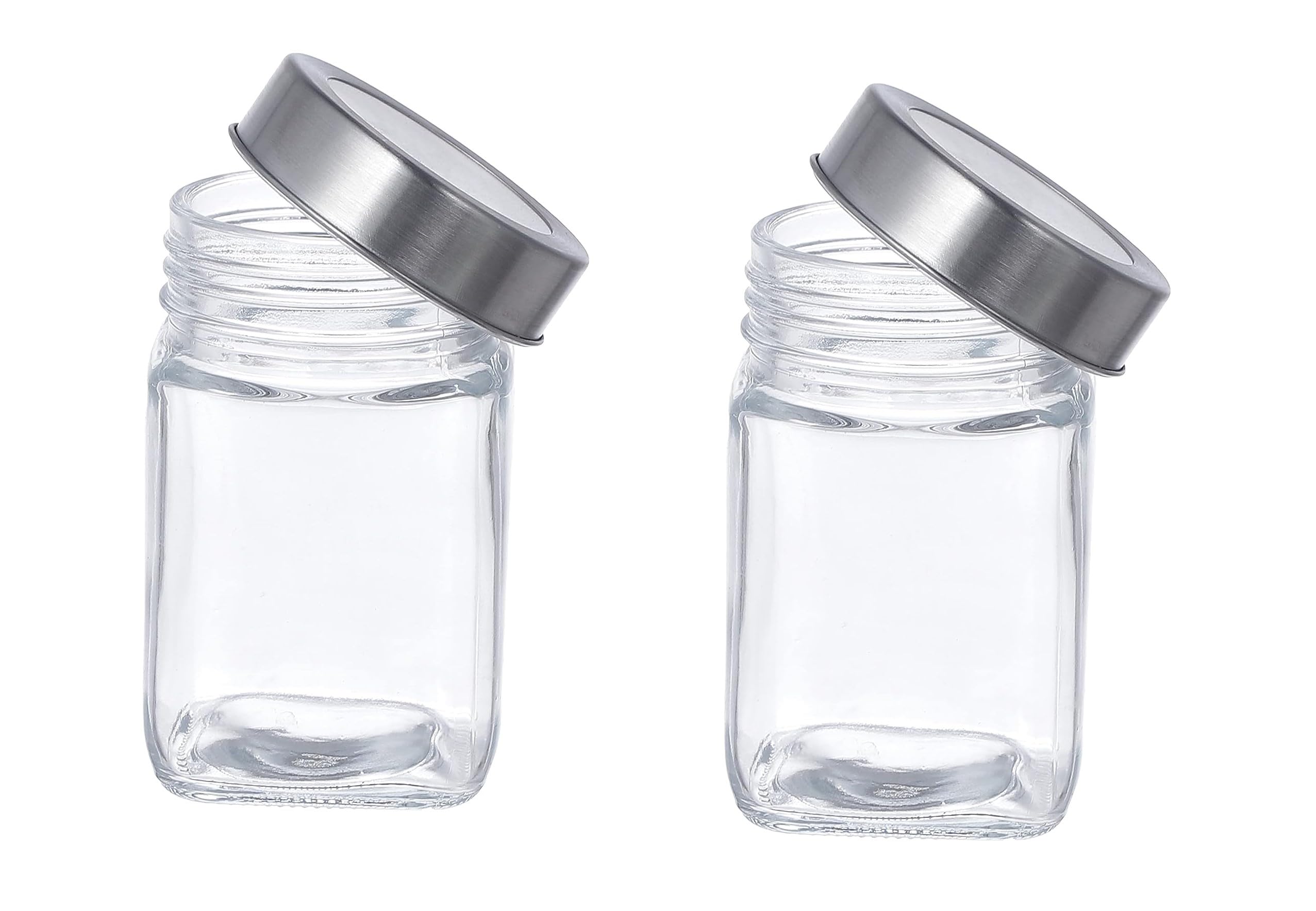 CROCO JAR Square Glass Storage Containers 310ml | Transparent Airtight Kitchen Jars with Steel Lid | Cubical Glass Jars for Pantry, Snacks, Dry Fruits, Masala, Pickle & Coffee Beans | Pack of 2