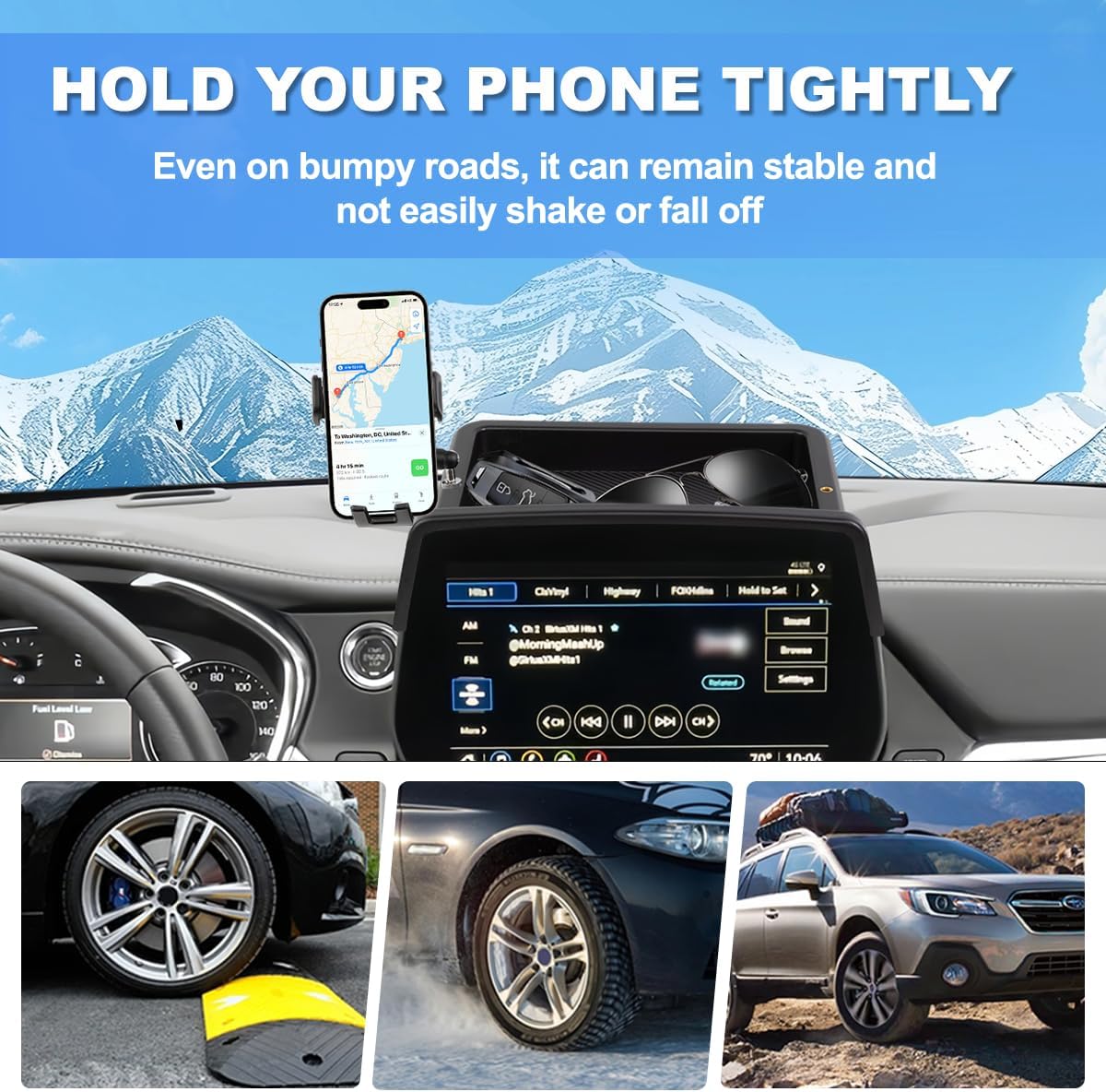 Car Phone Holder Compatible with Chevy Blazer 2023 2024 2025 Accessories 10.2-Inch Screen Fixed Clip, Cell Phone Mount with Dash Tray Center Console Organizer Hands-Free 360° Rotation