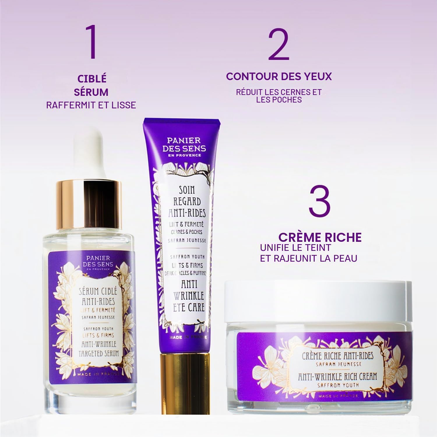 Panier des Sens - Crème Riche Visage Anti-Âge - Acide Hyaluronique + Extrait de Safran - Anti-Rides et Lifting - Soin Visage pour Femmes - Hydratant Visage 95% Ingrédients Naturels – 50ml