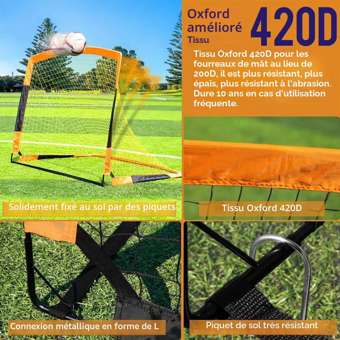 Dimples Excel But de Football Pop-Up Pliable | en Option avec Ballon, Pompe, Cônes | Ensemble de 1 ou 2 buts Portables en Trois Tailles | Idéal pour l’entraînement en Plein air des Enfants