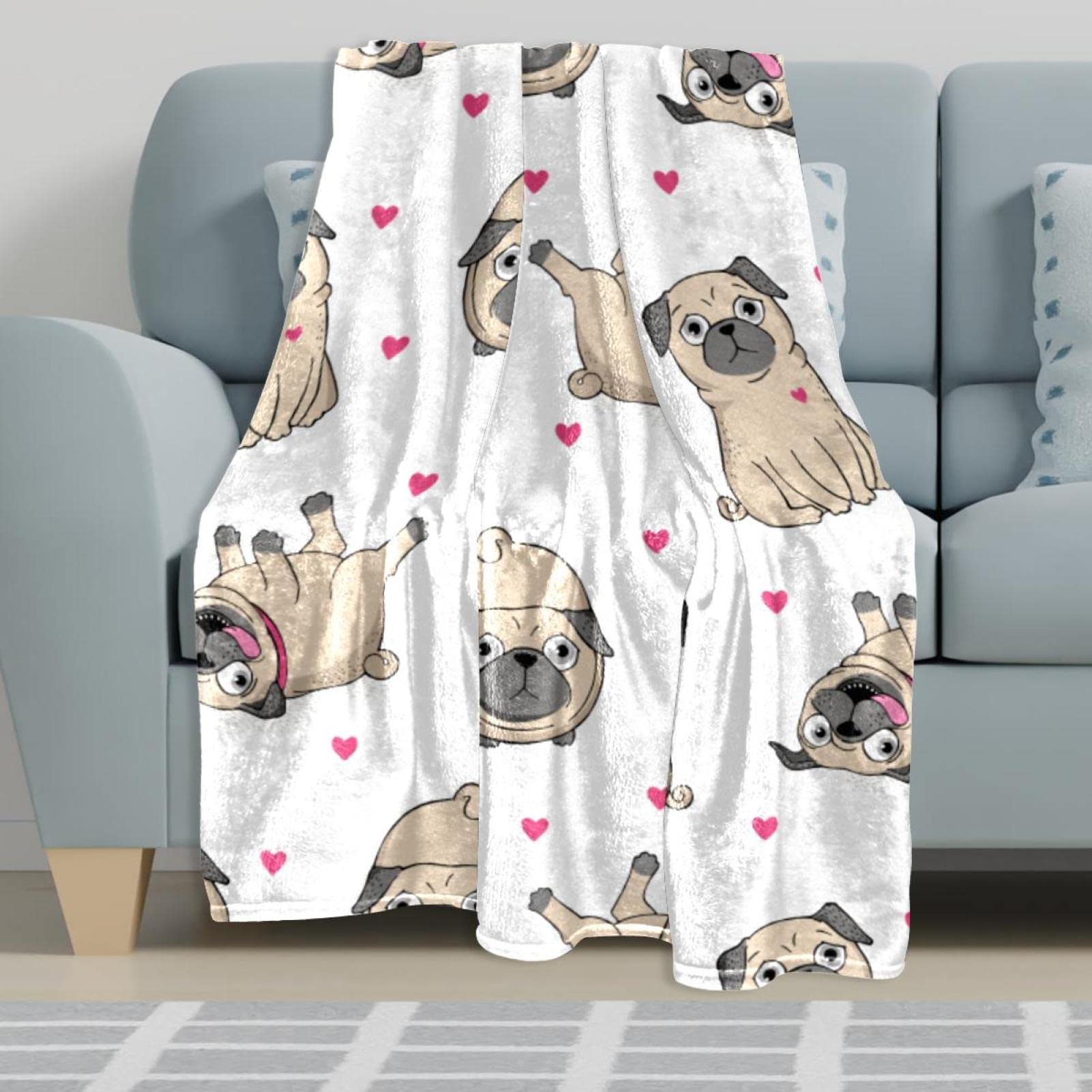 Manta de forro polar con diseño de corazón de perro y cachorro para sofá, ligera y mullida