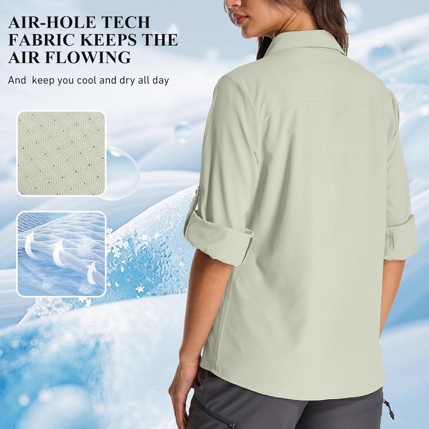 Women's UPF 50+ UV Sun Protection Safari Shirts Outdoor Long Sleeve Quick Dry Cool Lightweight Fishing Hiking Travel Shirts - Image 2