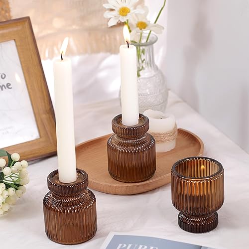 Miniatura 4 de DARJEN 6 portavelas ámbar, candelabros de cristal, candelabros votivos para centros de mesa, bodas, cenas, hogar, regalos