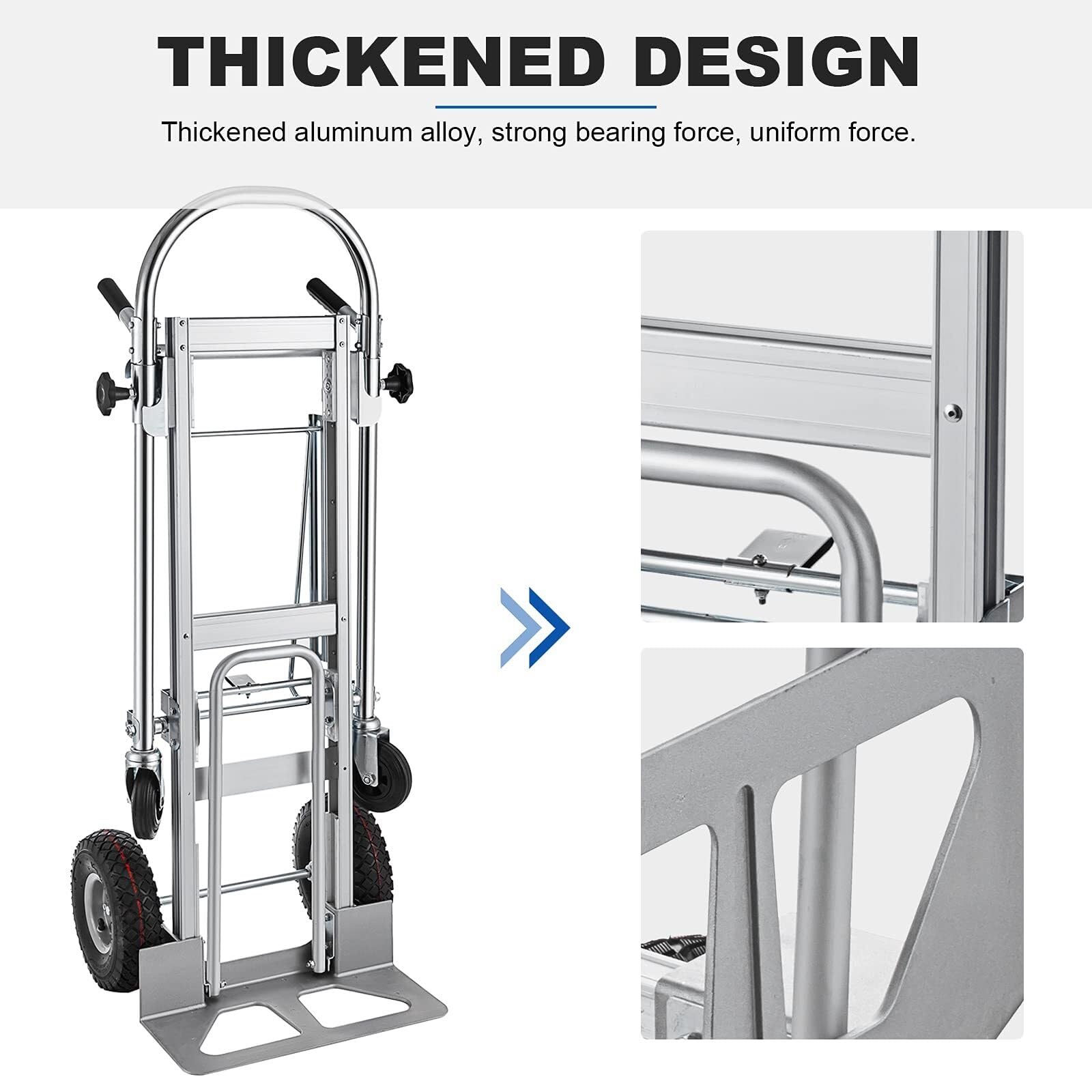 Wytrzymały aluminiowy składany wózek ręczny 3 w 1, pojemność 453 kg, wymienialny wózek dolly, pneumatyczne koła dla doskonałej mobilności, ergonomiczny uchwyt ułatwiający transport