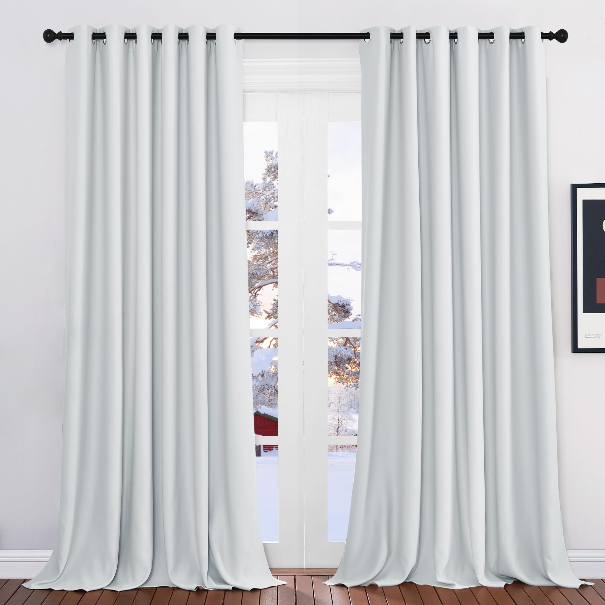 PONY DANCE Tenda Camera da Letto Pannelli Divisori Tenda Termica Isolante Freddo Curtains Oscuranti per Interni Termiche con Anelli 2 Pezzi L 200 x A 245 cm, Bianco Grigiastro