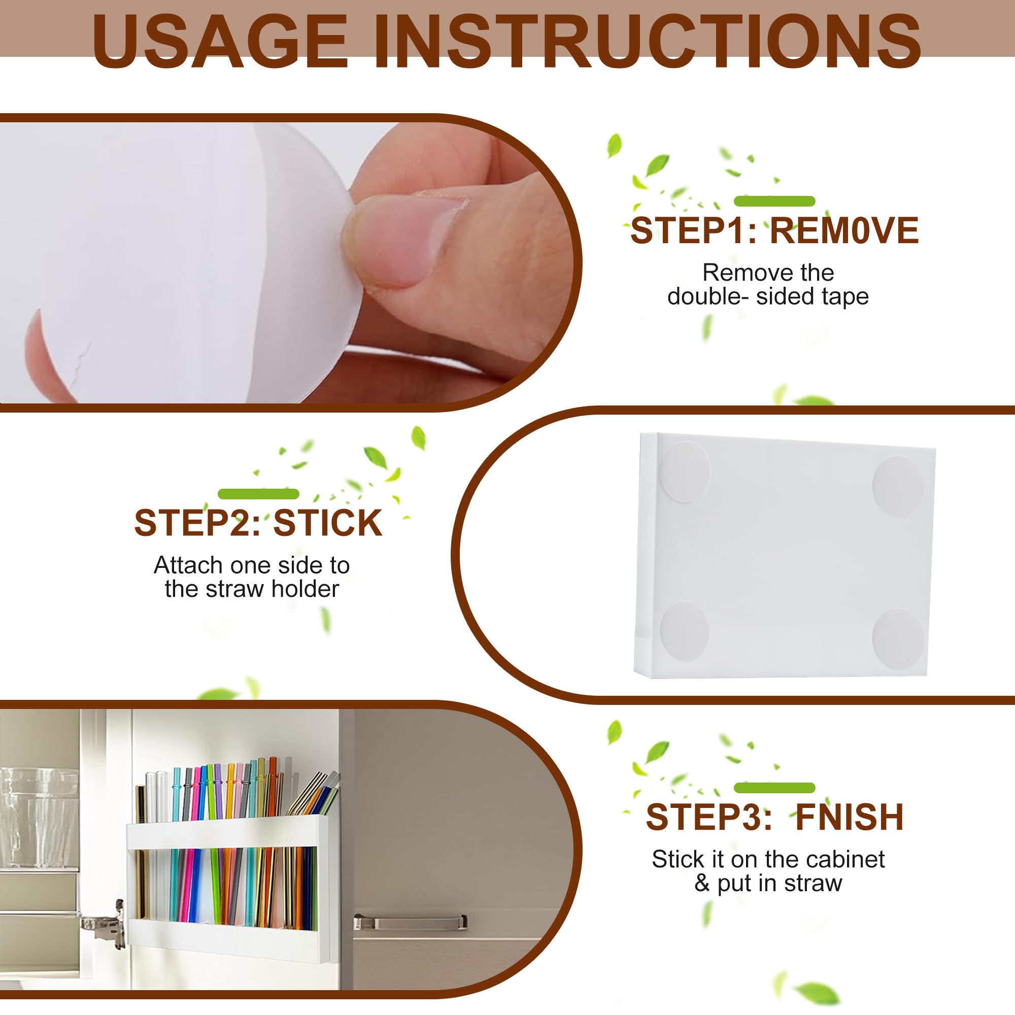 Grande supporto per cannuccia in acrilico per porta dell'armadio, 24,1 cm, riutilizzabile, organizer per cannucce con nastri adesivi, contenitore da cucina per banconi, armadietti, cucina, bianco