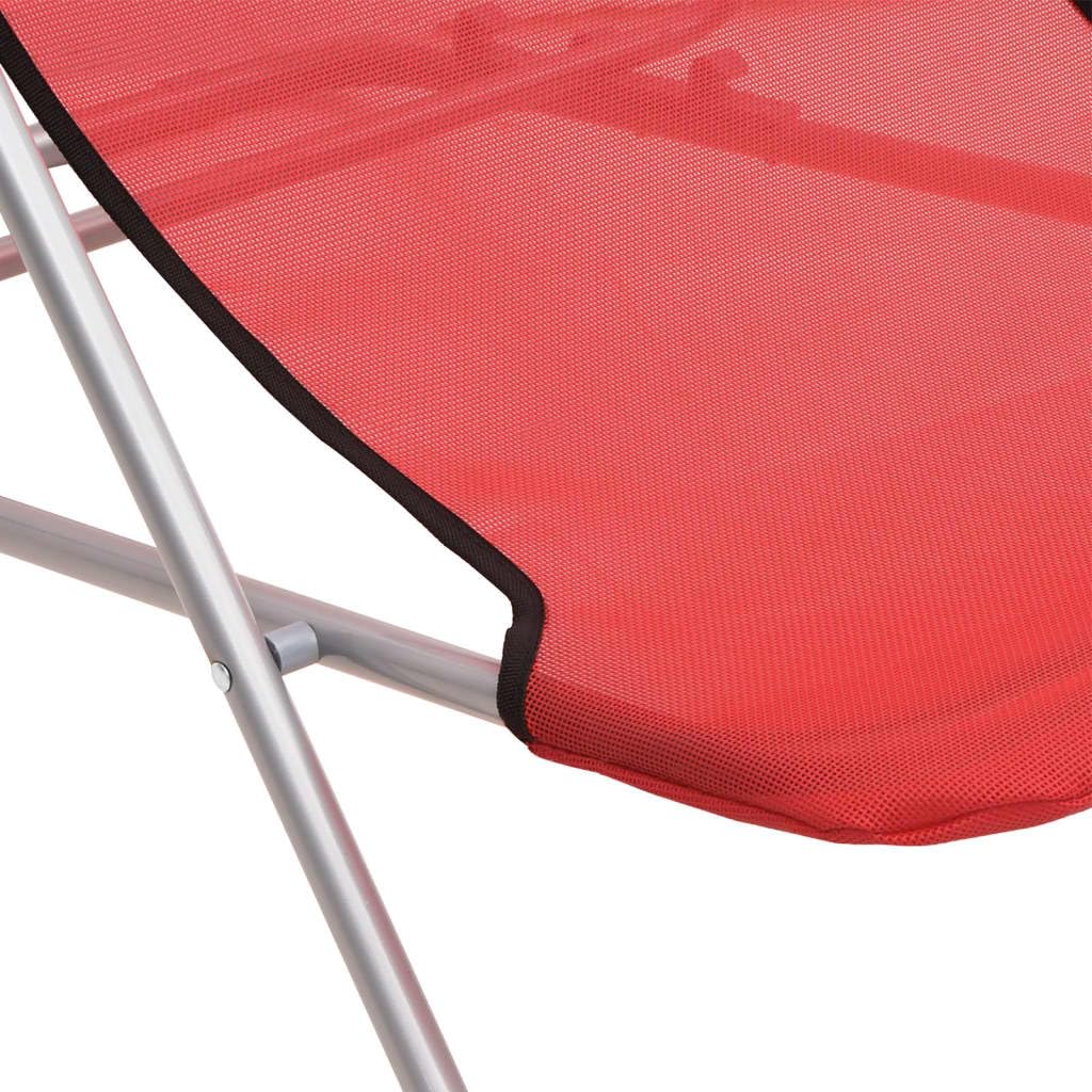 Krzesła plażowe, 2 szt., kolor czerwony, tekstylen z malowaną proszkowo ramą stalową, składane, regulowane, ergonomiczne, do ogrodu, na taras, balkon, do wypoczynku, odporne na warunki