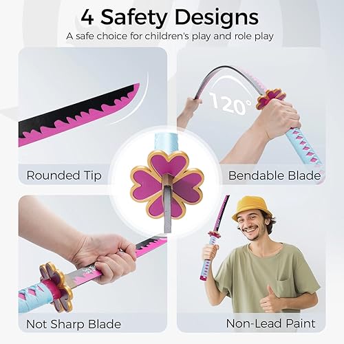 Miniatura 3 de Cold Blade Demon Katana - Réplica de anime de 41 pulgadas con cinturón y soporte, espada duradera perfecta para cosplay, espada Nichirin con diseño