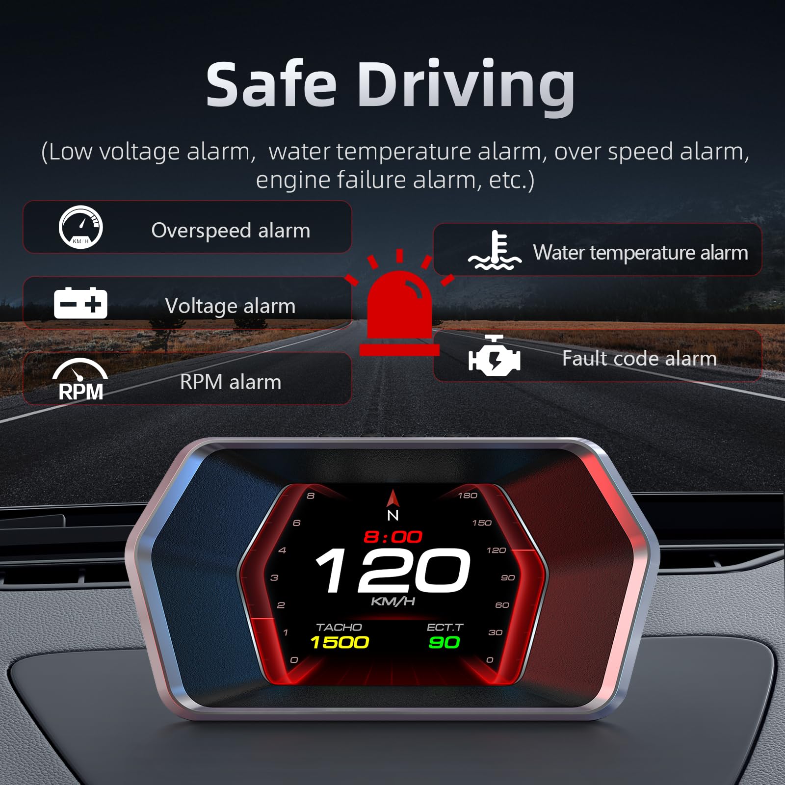 Heads up Display P17, Auto Smart Obd2 Gauge Display, Tachimetro GPS con velocità del veicolo, RPM, consumo di carburante Tensione Multi Data Strumento intelligente per tutte le auto